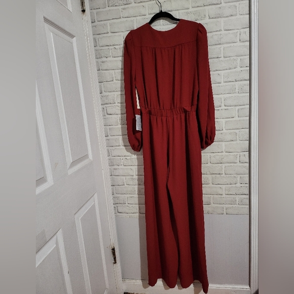 NEW Eliza J Balloon Sleeve Wide Leg Jumpsuit Red size 6 - Picture 3 of 10